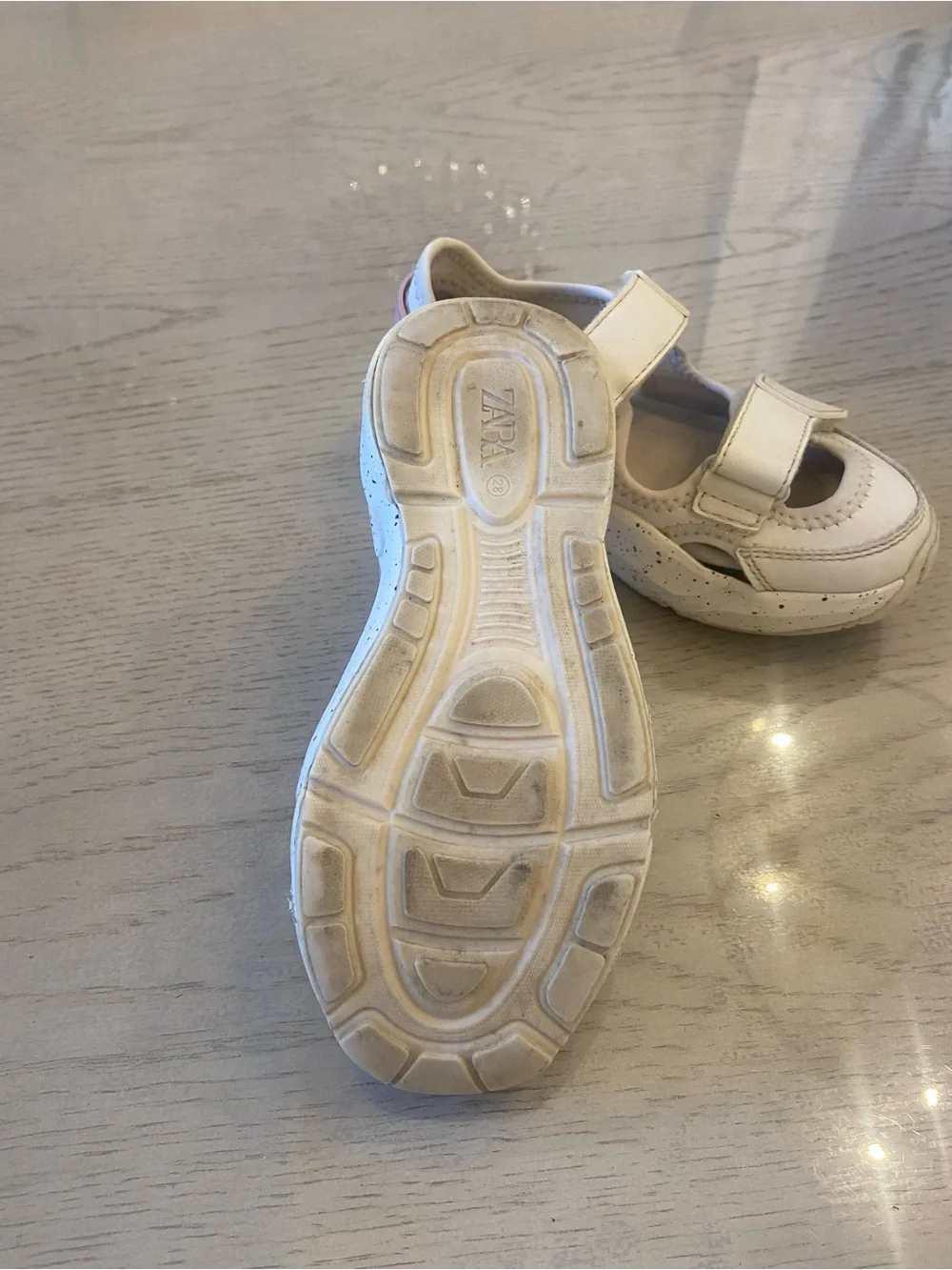 Zara White Kids Velcro Sandal Sneakers with Pink Trim